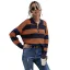 Fashion Fall Winter Street Wear Orange Lapel  Stripe Sweaters 2021 Cotton Long Sleeve Regular Women Tops