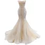 Sexy Charmant Champagne Perlage Trompette / Sirène Robe De Mariée 2021 Sans Manches Perle En Dentelle Fleur Noeud Ceinture Paillettes Bustier