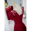 Elegant Burgundy Satin Prom Dresses 2021 A-Line / Princess Scoop Neck Pearl Rhinestone Puffy Short Sleeve Sash Backless Floor-Length / Long Formal Dresses