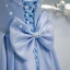 Chic / Belle Bleu Ciel Robe De Bal 2021 Princesse Encolure Carrée Perle Faux Diamant Manches Courtes Dos Nu Noeud Longue Robe De Ceremonie
