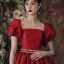 Charming Burgundy Ruffle Rhinestone Evening Dresses Party Dresses 2021 A-Line / Princess Square Neckline Puffy Short Sleeve Backless Knee-Length Cocktail Party Evening Party Formal Dresses