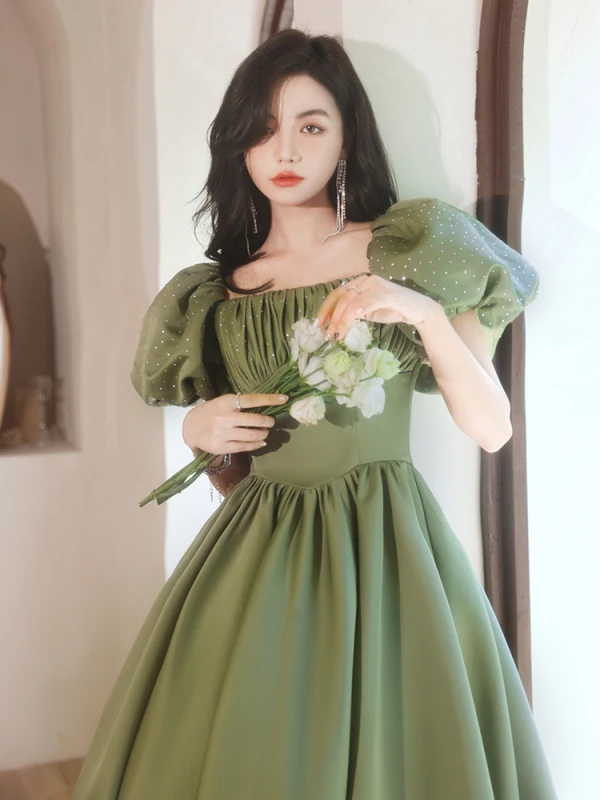Chic Beautiful Olive Green Prom Dresses 2021 A-Line Princess Spaghetti Straps Puffy Bow Chic Beautiful Olive Green Prom Dresses 2021 A-Line Princess Spaghetti Straps Puffy Bow