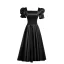 Modest / Simple Black Homecoming Graduation Dresses Little Black Dress 2021 A-Line / Princess Square Neckline Short Sleeve Backless Tea-length Formal Dresses