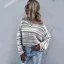 Comfortable Fall Winter Grey Striped Regular Sweaters 2021 Cotton Scoop Neck Long Sleeve Women Tops