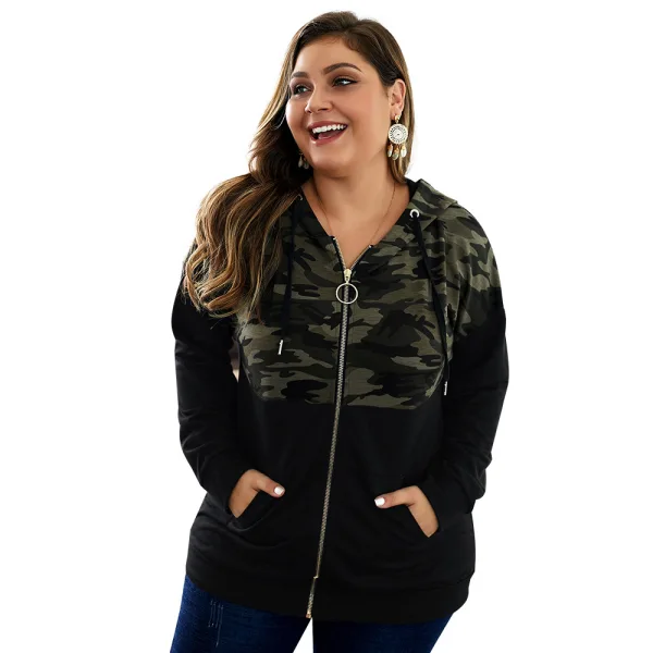 Désinvolte Tomber Hiver Grande Taille Gris Camouflage Encapuchonné Sweats 2021 Manches Longues Femme Hauts