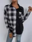Désinvolte Tomber Hiver Noire Blanche Plaid Ample Blouses 2021 Revers Manches Longues Femme Hauts