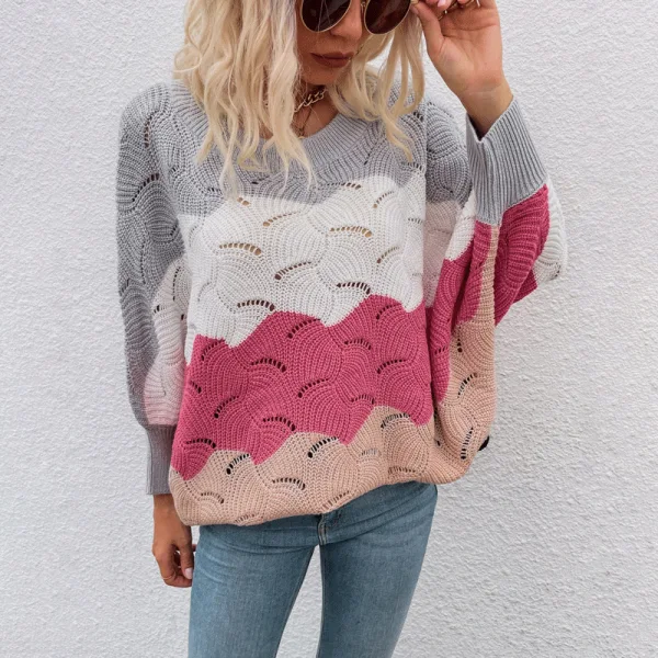 Mode Tomber Hiver Gris Multi-Couleurs Bande Vêtement de rue Chandails 2021 Tricot Encolure Dégagée Manches Longues Ample Femme Hauts