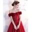 Vintage / Retro Burgundy Prom Dresses 2021 A-Line / Princess Ruffle Off-The-Shoulder Beading Crystal Rhinestone Short Sleeve Backless Floor-Length / Long Prom Formal Dresses