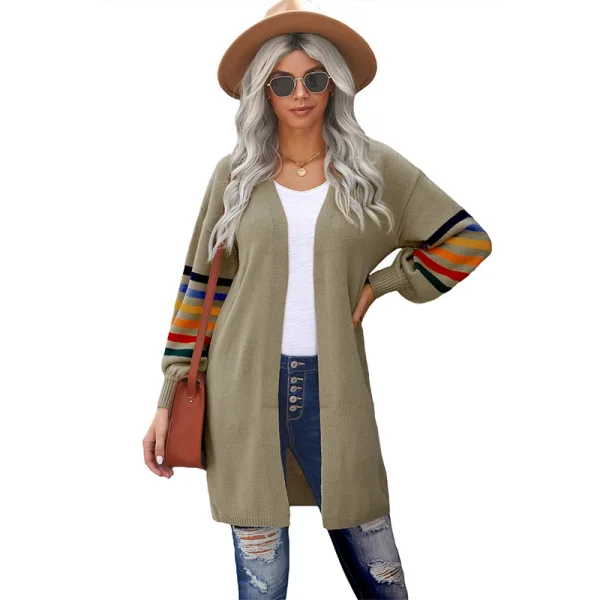 Chic / Beautiful Fall Winter Black Street Wear Knitting Coats & Jackets Multi-Colors Stripe 2021 Loose Long Sleeve Women Tops