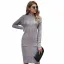Mode Tomber Hiver Vêtement de rue Gris Tricot Femme Robes 2021 Serré Col Haut Manches Longues Mi-Longues