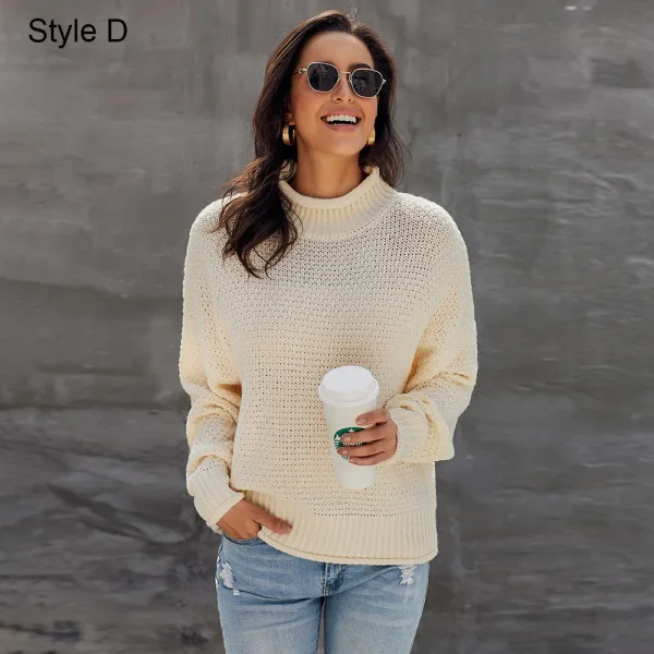 Comfortable Fall Winter Orange Casual Knitting Sweaters 2021 Cotton Loose High Neck Long Sleeve Women Tops