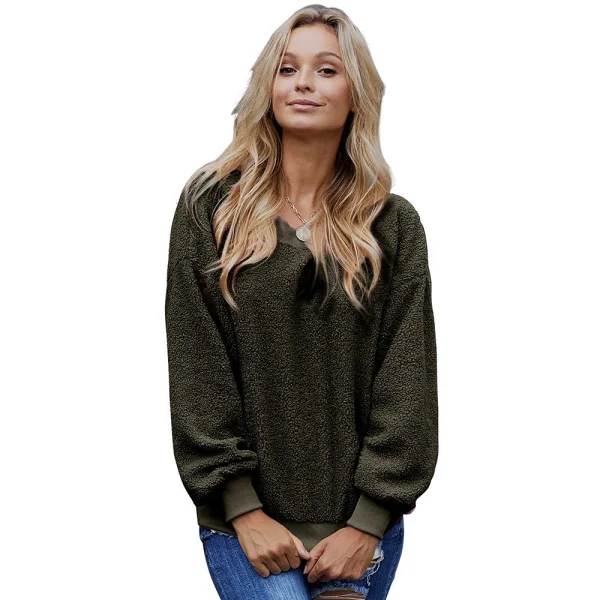 Comfortable Casual Fall Winter Candy Pink Plush Sweatshirts 2021 Scoop Neck Loose Long Sleeve Women Tops