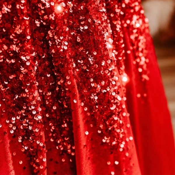 Vintage / Retro Red Sequins Prom Dresses 2021 A-Line / Princess Scoop Neck Short Sleeve Floor-Length / Long Prom Formal Dresses