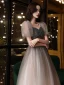 Fashion Glitter Grey Homecoming Graduation Dresses 2021 A-Line / Princess Square Neckline Beading Crystal Short Sleeve Backless Tea-length Formal Dresses