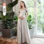 Modest / Simple Grey Satin Bridesmaid Dresses 2021 A-Line / Princess Short Sleeve Backless Floor-Length / Long Wedding Party Dresses