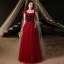 Vintage / Retro Red Pearl Sequins Prom Dresses 2021 A-Line / Princess Square Neckline Short Sleeve Backless Floor-Length / Long Prom Formal Dresses