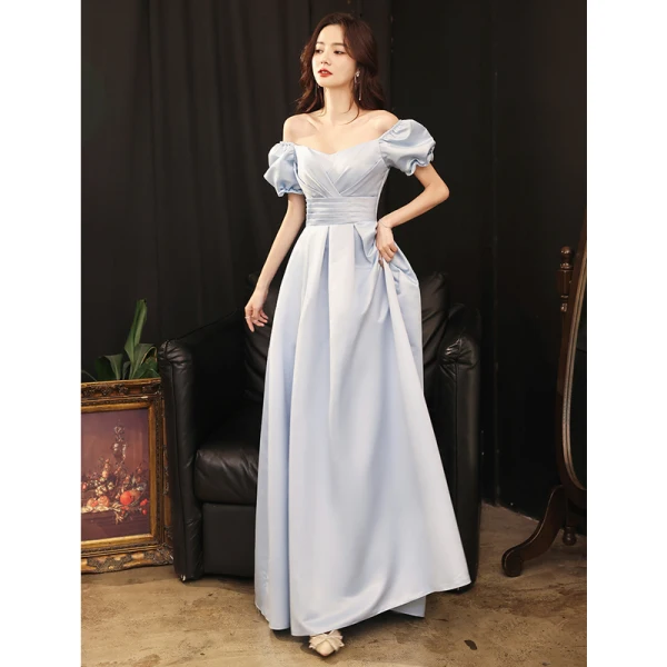 Vintage / Retro Sky Blue Prom Dresses 2021 A-Line / Princess Square Neckline Puffy Short Sleeve Backless Floor-Length / Long Prom Formal Dresses