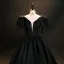 Elegant Black Satin Prom Dresses 2023 Ball Gown V-Neck Puffy Short Sleeve Backless Floor-Length / Long Prom Formal Dresses