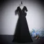 Elegant Black Rhinestone Bow Prom Dresses 2023 Zipper Up A-Line / Princess V-Neck Short Sleeve Floor-Length / Long Prom Formal Dresses