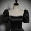Elegant Black Pearl Rhinestone Satin Prom Dresses 2023 Ball Gown Square Neckline Puffy Short Sleeve Backless Floor-Length / Long Prom Formal Dresses