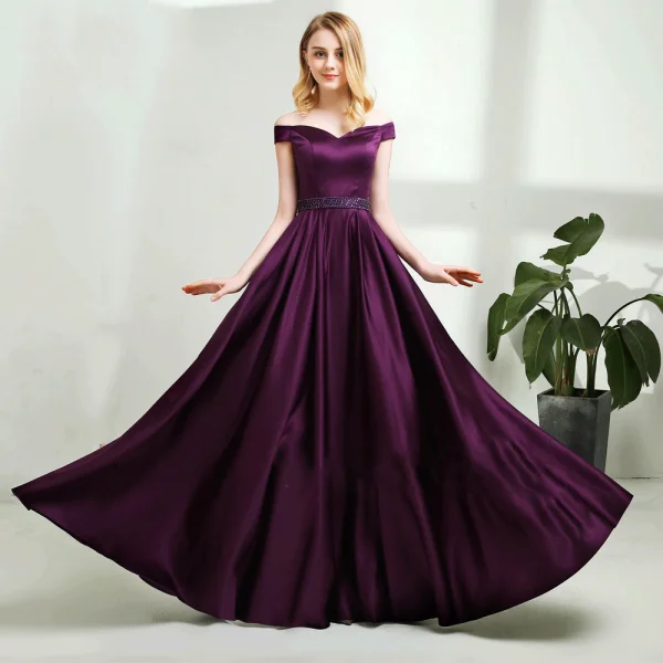 Chic / Beautiful Blushing Pink Prom Dresses 2018 A-Line / Princess Off-The-Shoulder Backless Short Sleeve Floor-Length / Long Formal Dresses