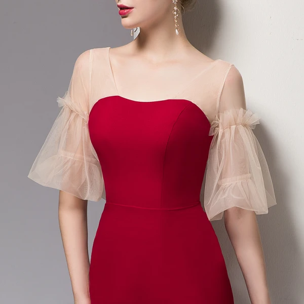 Chic / Beautiful Red Homecoming Graduation Dresses 2020 Trumpet / Mermaid Short Sleeve V-Neck Backless Knee-Length Formal Dresses