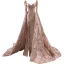 Haut de Gamme Scintillantes Doré Paillettes Robe De Soirée 2021 Princesse Encolure Carrée Manches Longues Dos Nu Chapel Train Robe De Ceremonie