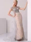 Haut de Gamme Champagne Gris Robe De Soirée 2020 Trompette / Sirène Encolure Dégagée Fait main Perlage Cristal Faux Diamant Manches Courtes Train De Balayage Robe De Ceremonie