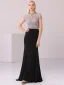 High-end Black Evening Dresses  2020 Trumpet / Mermaid Scoop Neck Handmade  Beading Crystal Rhinestone Short Sleeve Floor-Length / Long Formal Dresses