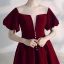 Chic / Beautiful Burgundy Homecoming Graduation Dresses 2020 A-Line / Princess Scoop Neck Suede Short Sleeve Backless Formal Dresses