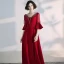 Elegant Burgundy Evening Dresses  2020 A-Line / Princess V-Neck Beading Crystal Tassel Bell sleeves Backless Floor-Length / Long Formal Dresses