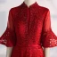 Elegant Kinesisk Stil Bourgogne Selskabskjoler 2020 Prinsesse Høj Hals Beading Perle Krystal Med Blonder Bell ærmer Halterneck Lange Kjoler