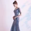 Charmant Gris Robe De Soirée 2020 Trompette / Sirène V-Cou Paillettes 1/2 Manches Dos Nu Longue Robe De Ceremonie