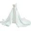 High End Elegante Ivory / Creme Satin Brautkleider / Hochzeitskleider 2021 A Linie One-Shoulder Perlenstickerei Perle Pailletten Lange Ärmel Rückenfreies Kathedrale Schleppe Hochzeit