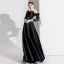 Elegant Black Evening Dresses  2020 A-Line / Princess Off-The-Shoulder Bow 3/4 Sleeve Backless Floor-Length / Long Formal Dresses