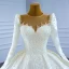 High-end Elegant Ivory Pearl Satin Wedding Dresses 2021 Ball Gown Beading Scoop Neck Long Sleeve Cathedral Train Wedding