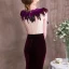 Amazing / Unique Grape Evening Dresses  2018 Trumpet / Mermaid Feather Rhinestone Scoop Neck Suede Sleeveless Sweep Train Formal Dresses