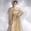 Modern / Fashion Champagne Evening Dresses  2020 A-Line / Princess Scoop Neck Star Lace Sequins Short Sleeve Backless Floor-Length / Long Formal Dresses