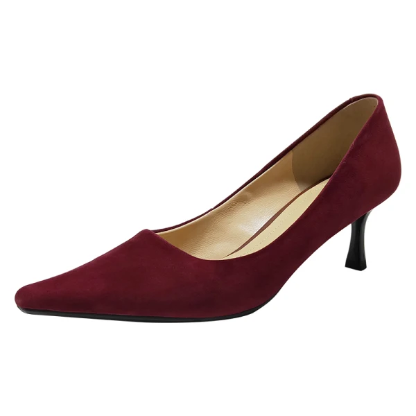 Chic / Beautiful Burgundy Evening Party Pumps 2020 Leather Suede 6 cm Stiletto Heels Pointed Toe Pumps