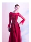 High-end Red Evening Dresses  2020 A-Line / Princess Scoop Neck Beading Crystal Sequins Sash Long Sleeve Floor-Length / Long Formal Dresses