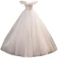 Affordable Ivory Wedding Dresses 2021 Ball Gown Off-The-Shoulder Beading Sequins Sleeveless Backless Floor-Length / Long Wedding