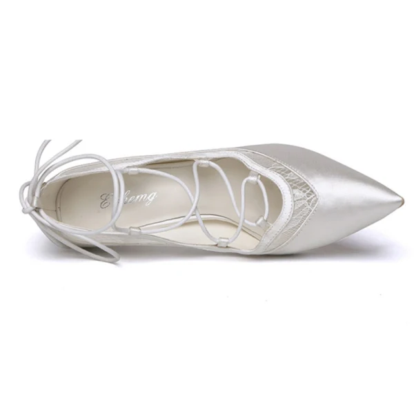 Elegant White Wedding Bridesmaid Pumps 2020 Lace Strappy 8 cm Stiletto Heels Pointed Toe Wedding Shoes