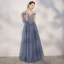 Chic / Beautiful Ocean Blue Prom Dresses 2018 A-Line / Princess Backless Beading Crystal Off-The-Shoulder Sleeveless Floor-Length / Long Formal Dresses