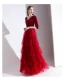 Charmant Rouge Robe De Soirée 2020 Princesse Daim V-Cou 1/2 Manches Dos Nu Longue Robe De Ceremonie