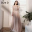 Simple Rougissant Rose Paillettes Robe Demoiselle D'honneur Princesse 2021 V-Cou Manches Courtes Dos Nu Longue Robe Pour Mariage