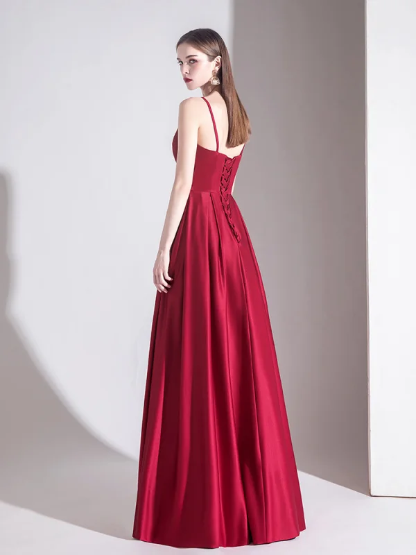Elegant Solid Color Burgundy Evening Dresses 2020 A-Line / Princess Spaghetti Straps Sleeveless Backless Floor-Length / Long Formal Dresses Elegant Solid Color Burgundy Evening Dresses 2020 A-Line / Princess Spaghetti Straps Sleeveless Backless Floor-Length / Long Formal Dresses