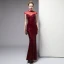 Chic Bordeaux Robe De Soirée 2020 Trompette / Sirène Perlage Gland Paillettes Col Haut Manches Courtes Longue Robe De Ceremonie