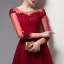 Classy Burgundy Evening Dresses  2020 A-Line / Princess Scoop Neck Beading Crystal Sequins 3/4 Sleeve Ankle Length Formal Dresses