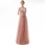 Chic / Belle Perle Rose Robe De Soirée 2020 Princesse Bretelles Spaghetti Appliques Paillettes En Dentelle Manches Courtes Dos Nu Longue Robe De Ceremonie