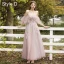 Mode Rougissant Rose Robe Demoiselle D'honneur 2021 Princesse Encolure Dégagée En Dentelle Fleur Appliques Manches Courtes Dos Nu Longue Robe Pour Mariage